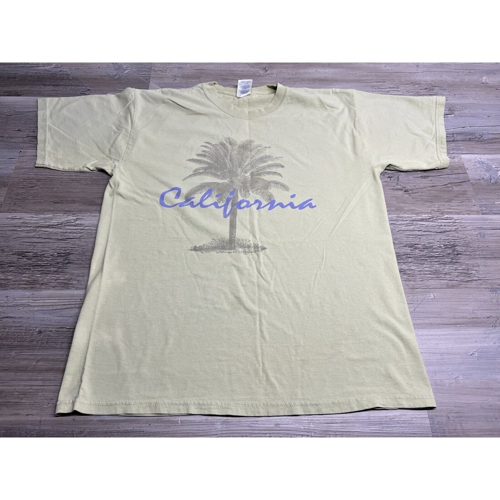 California Palm Tree T-Shirt L‎ Beige Tonal Graphic Oversized Beach Souvenir